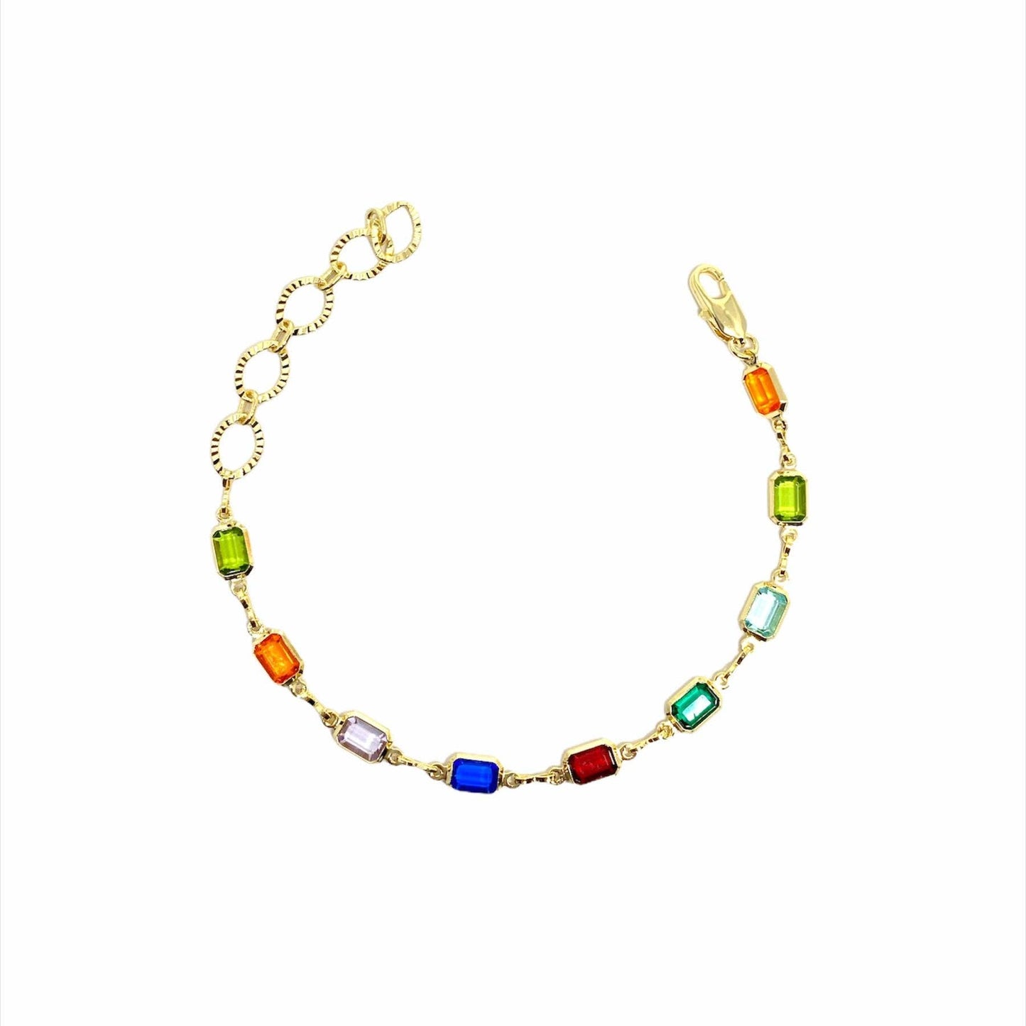 18k Gold Filled Multicolor Bracelet: 5 inches +2 extender