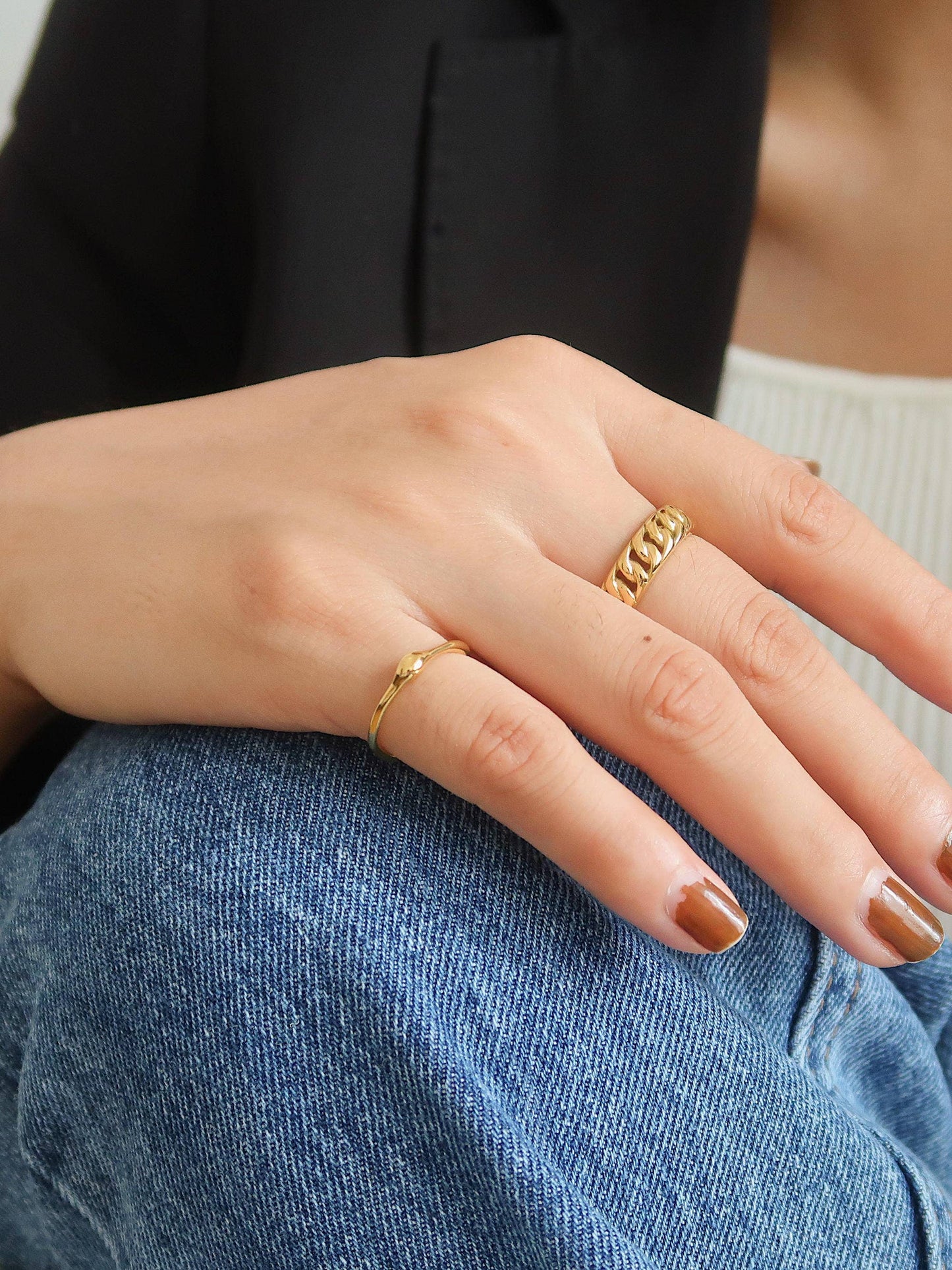 Billie 18K Non-Tarnish Braided Chain Ring: Yellow Gold