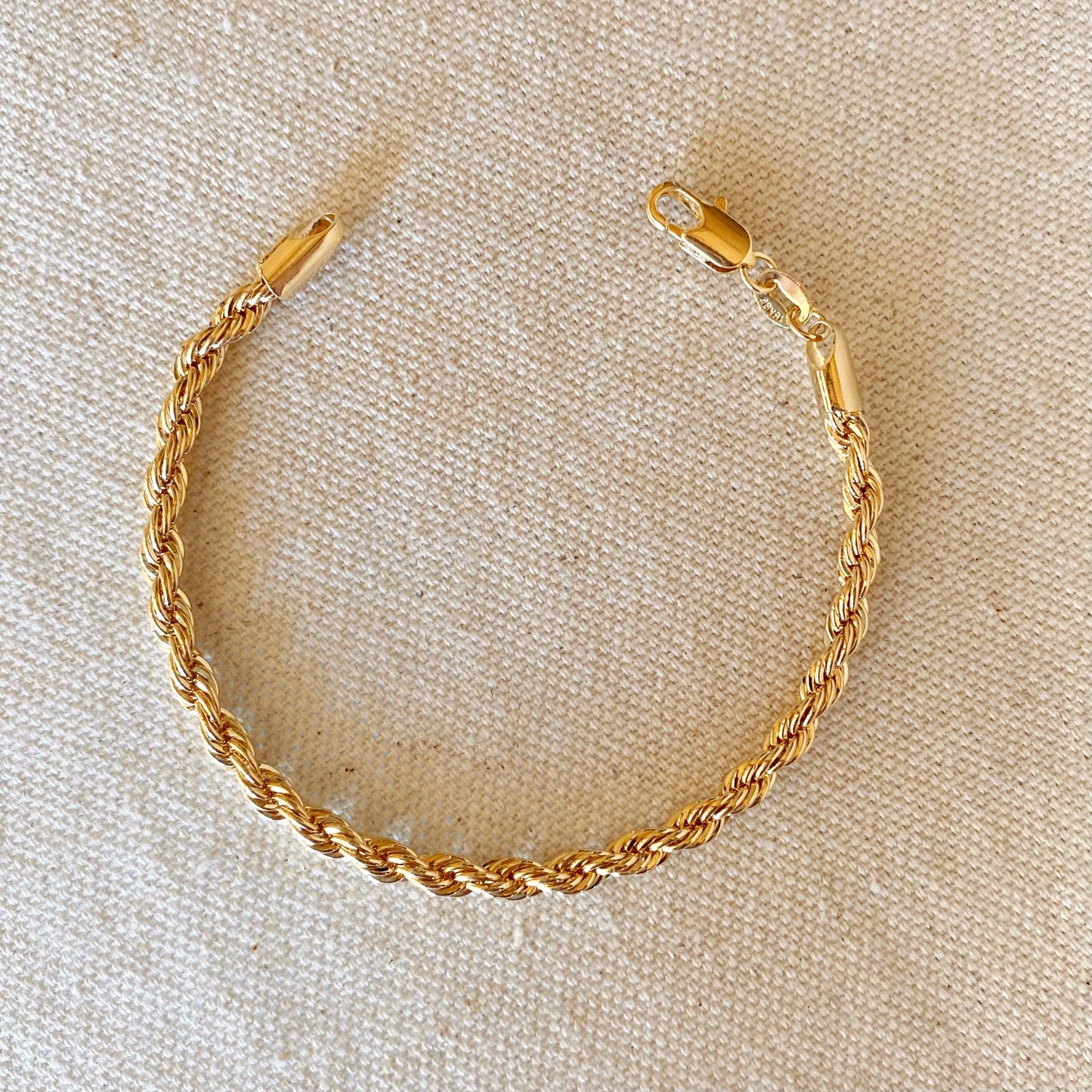 18k Gold Filled 4mm Rope Bracelet: 6 inches