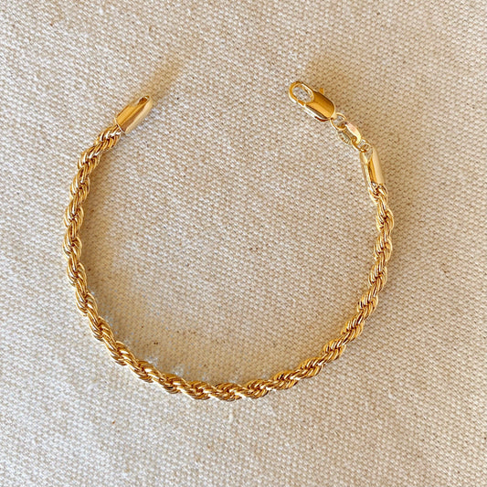 18k Gold Filled 4mm Rope Bracelet: 6 inches