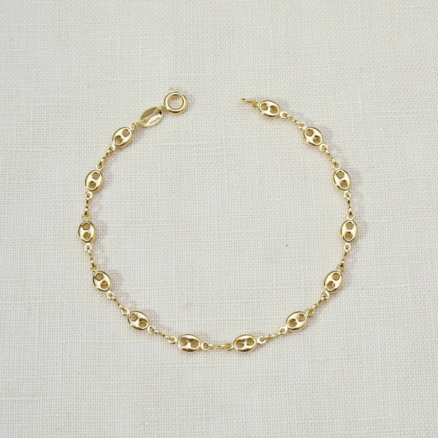 18k Gold Filled Fancy Puff Links Chain Bracelet: 7 inches