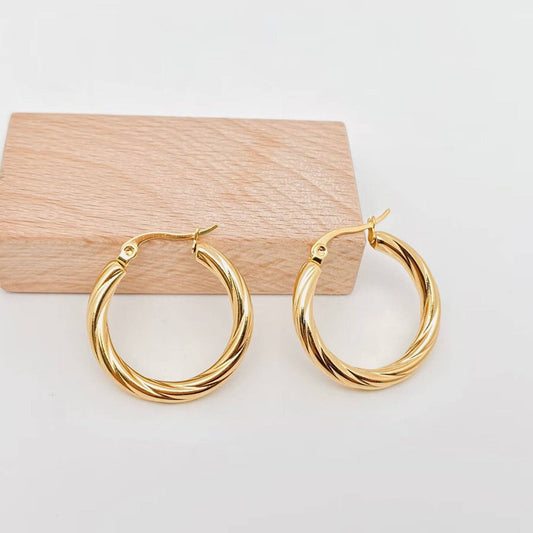 18K Gold Plated Stainless Steel Cable Hoop Earrings - Small