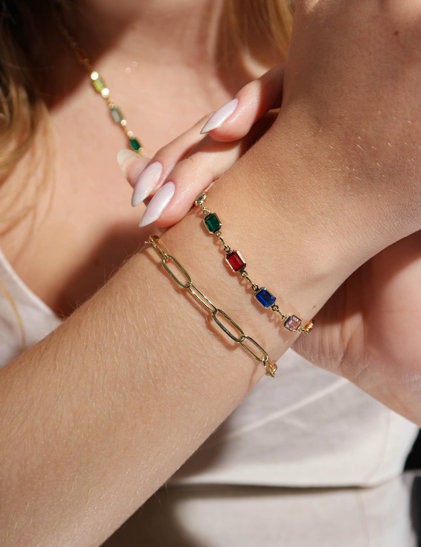 18k Gold Filled Multicolor Bracelet: 5 inches +2 extender