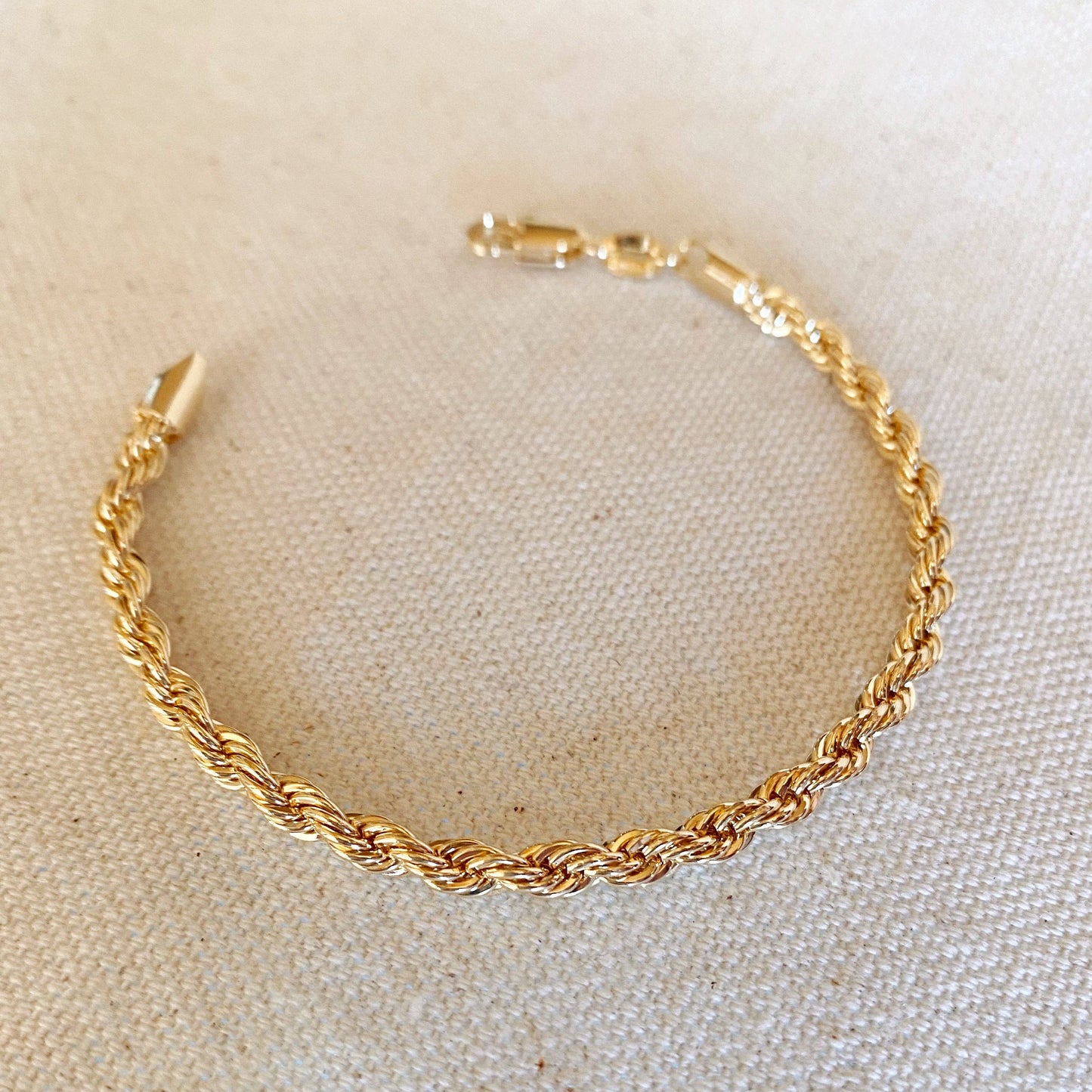 18k Gold Filled 4mm Rope Bracelet: 6 inches