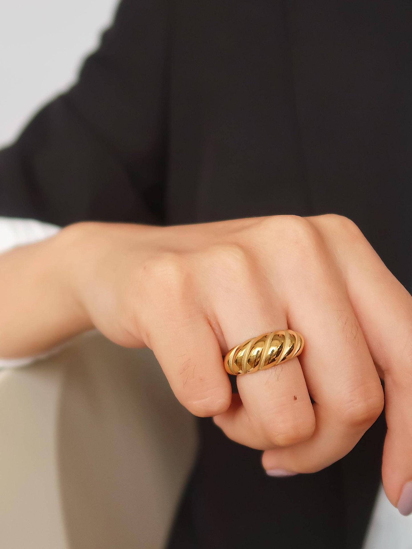 Wallace 18K Gold Non-Tarnish Croissant Ring: Yellow Gold