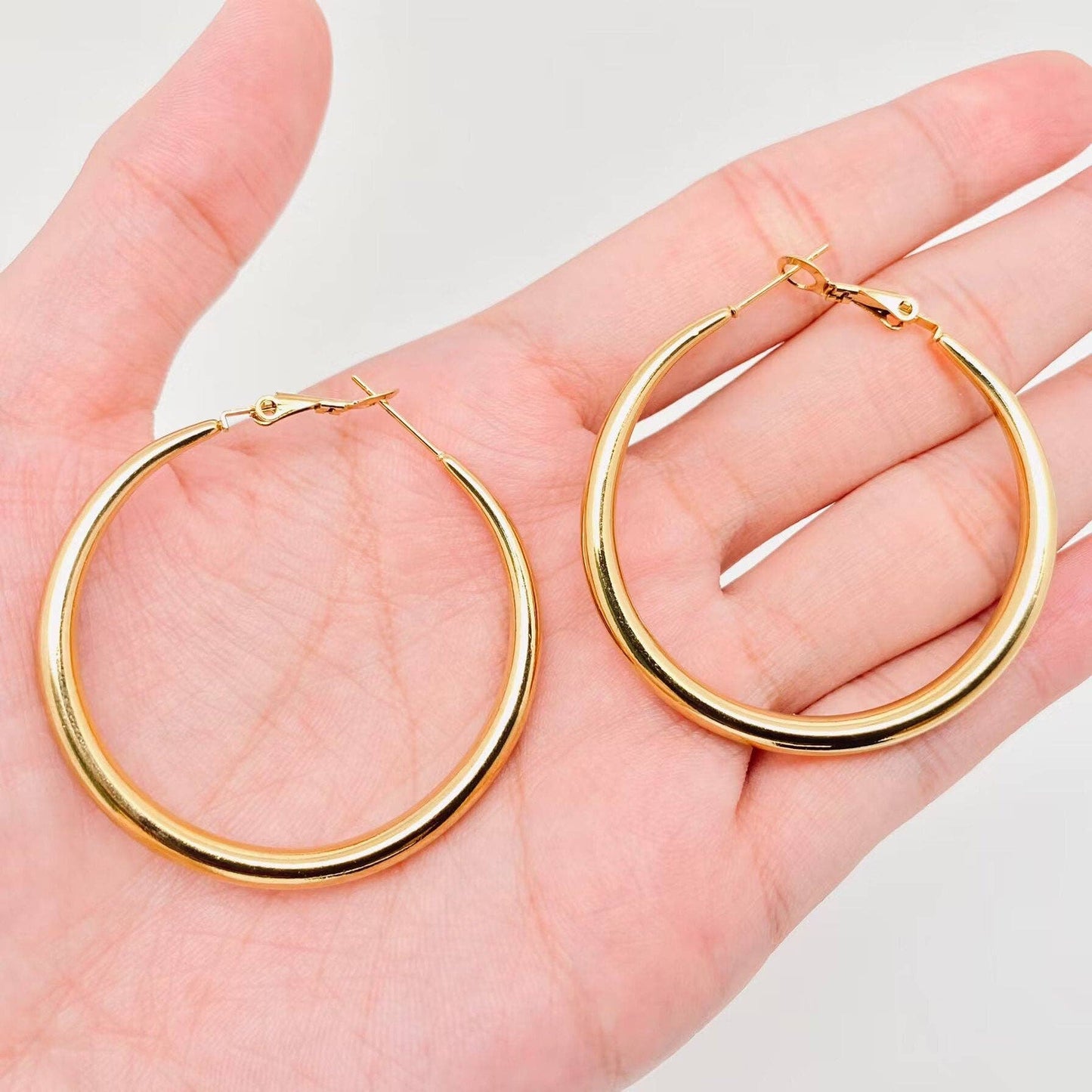 18K Gold Plated Stainless Steel Hollow Hoop Earrings Large