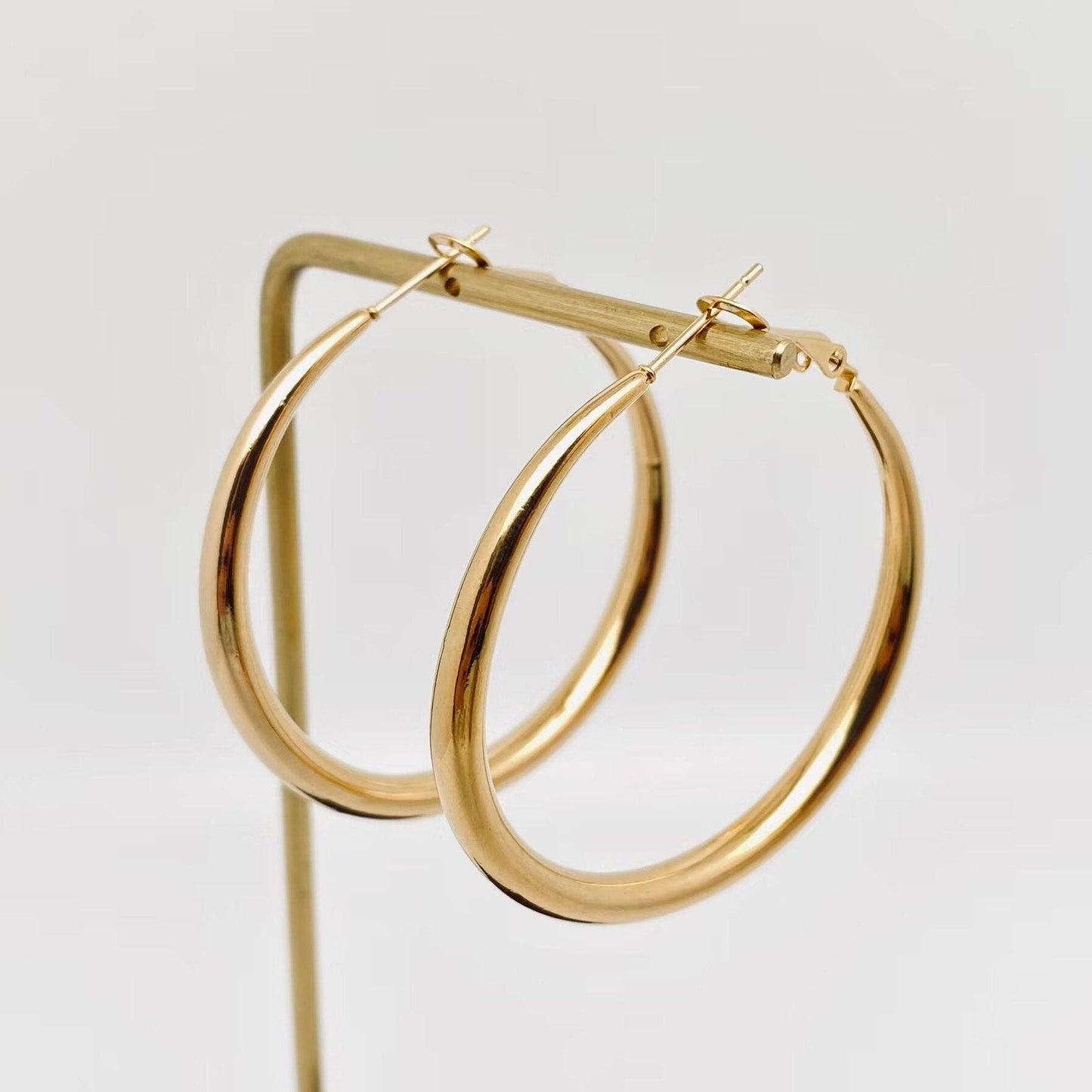 18K Gold Plated Stainless Steel Hollow Hoop Earrings Large