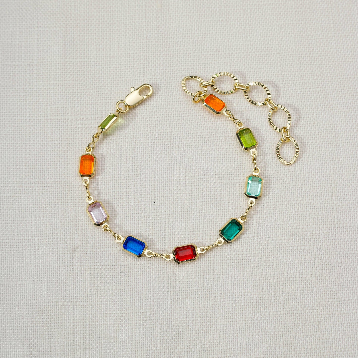 18k Gold Filled Multicolor Bracelet: 5 inches +2 extender