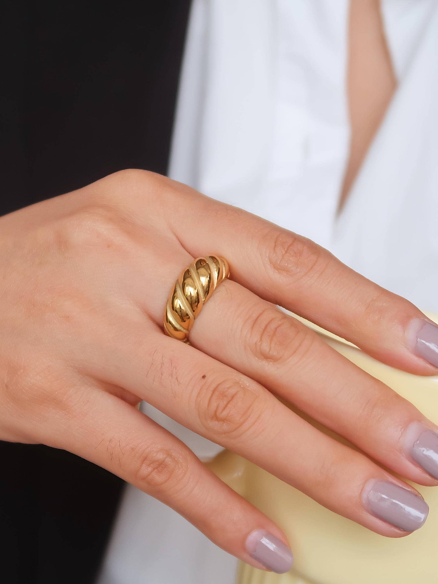 Wallace 18K Gold Non-Tarnish Croissant Ring: Yellow Gold